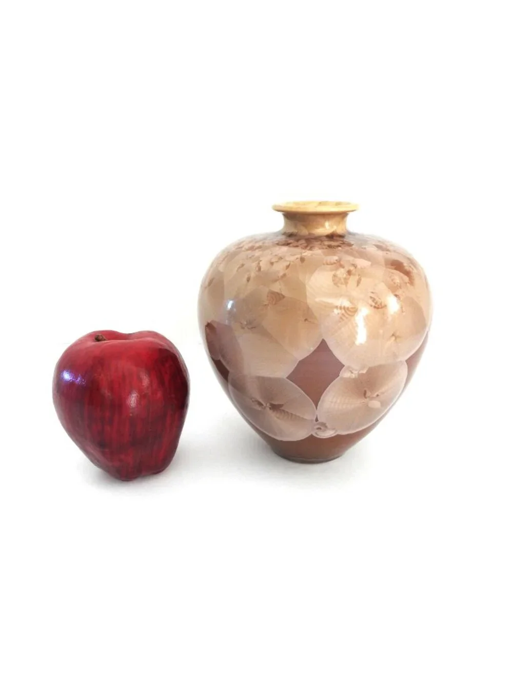 Vintage 90s Studio Crystalline Glaze Tan Brown Bud Vase 5”x6.5” Unsigned
